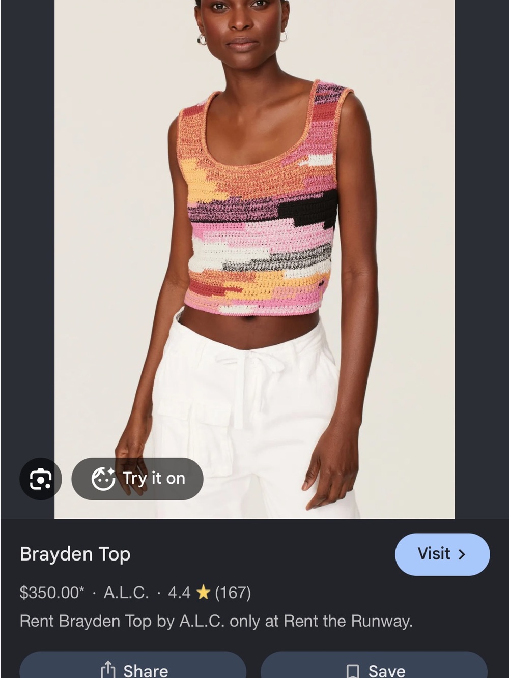 A.L.C. Multicolor Crochet Crop Tank Top - Pink, Orange, Black, White